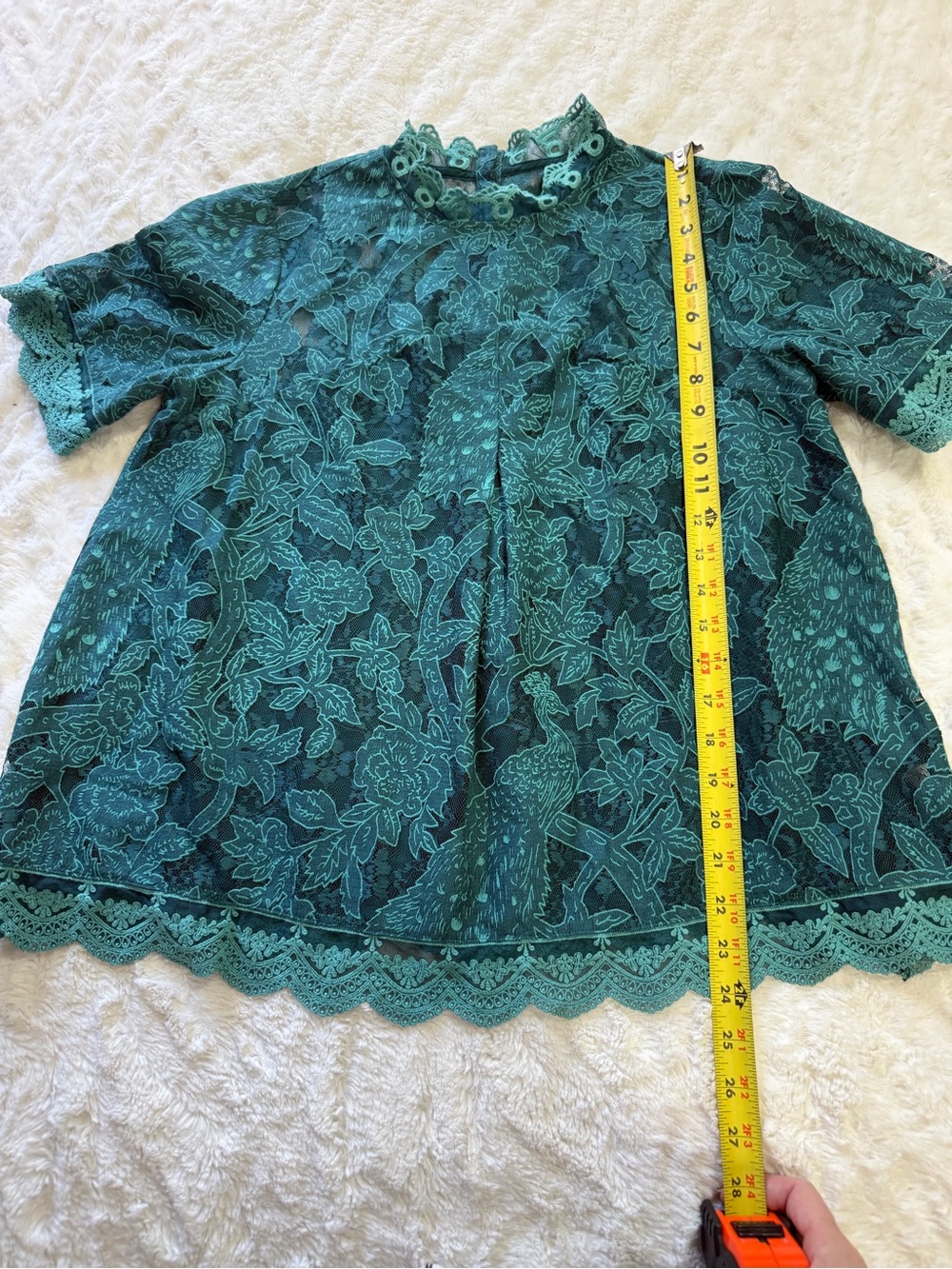 Anthropologie HD in Paris Lace Meadows Peacock Blouse Teal Size 12 - Picture 5 of 9